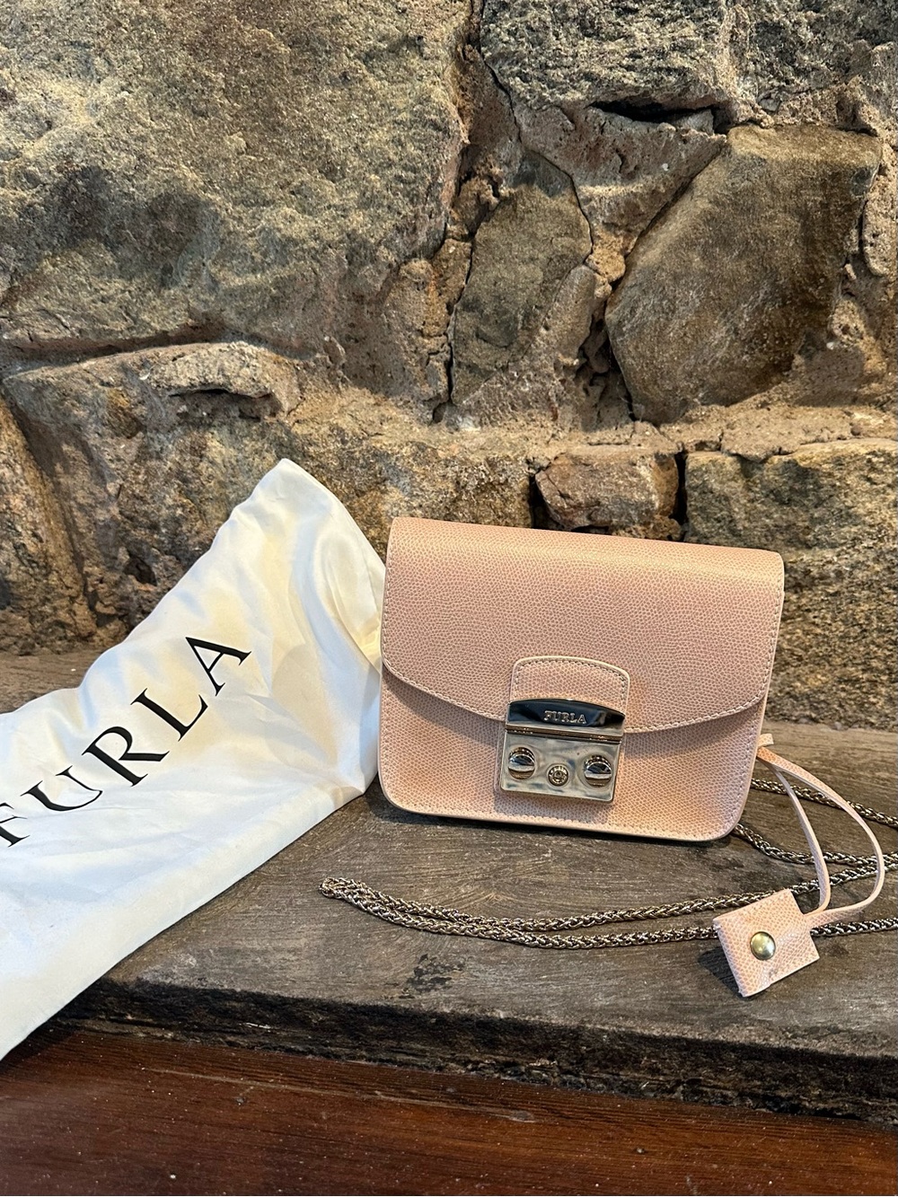Furla Blush Pink Leather Crossbody with Silver-Tone Lock